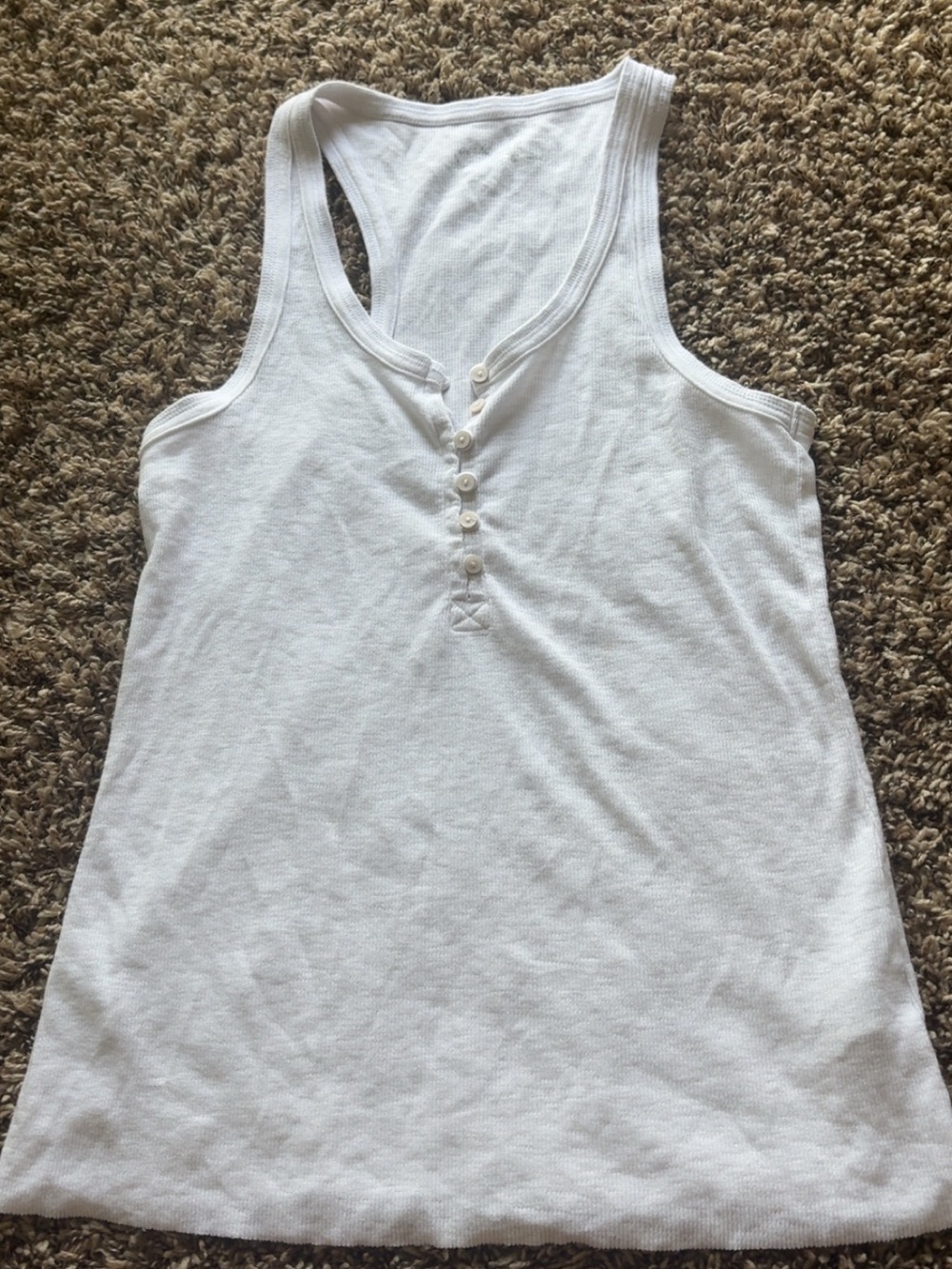 aerie White Ribbed Henley Tank - Button Front